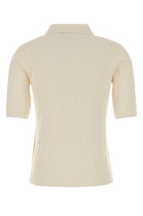 MM Studio Womens Ivory Viscose Blend Oscuri Polo Shirt Bianco Exterior: Polyester
