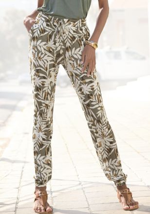 Vivance Jerseyhose VIVANCE, Damen, Gr. 34, N-Gr, gr&uuml;n (gr&uuml;n, creme bedruckt), Jersey, Obermaterial: 100% Viskose, bedruckt, figurumspielend kn&ouml;chellang, Hosen