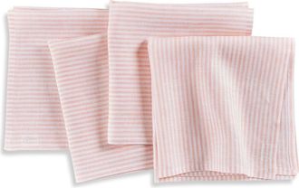 Solino Home Linen Dinner Napkins Set of 4, 20 x 20 Inch for Dining Table, Holiday and Everyday Table Decor - Narrow Stripe in Peach And White at
