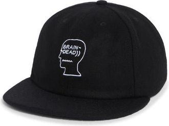 Brain Dead Embroidered Logohead Wool Blend Flannel Adjustable Baseball Cap in Black at Nordstrom