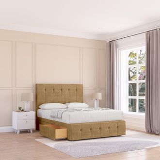 Sloomy Cambridge Plush Bed Set, No Drawers Mattress & 54 Headboard in Light Brown | Size: Small Single