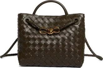 Bottega Veneta Small Andiamo Intrecciato Shoulder Bag in Kaki-Brass at Nordstrom