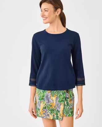 Lilly Pulitzer Clairmont 3/4 Sleeved Trimmed Knit Top