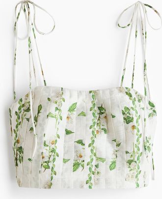 H&M Plissiertes Crop-Top aus Leinengemisch - White