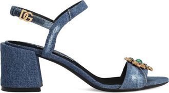 Dolce & Gabbana 60 mm verfraaide denim sandalen met blokhak - Blauw