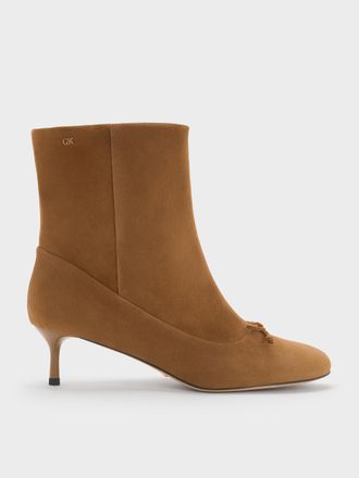 Charles & Keith Aretha Suede Bow Kitten-Heel Calf Boots