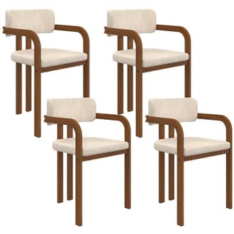 IDMarket Juego De 4 Sillas De Comedor Y Sillones De Mesa Esma De Metal Efecto Nogal Y Tela De Chenilla Beige Con Reposabrazos