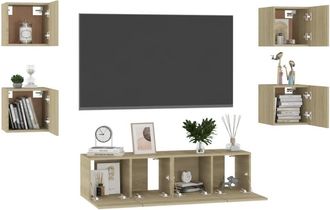 Berkfield Home Sturdy 6 Piece TV Cabinet Set Sonoma Oak Engineered Wood in Light Brown
