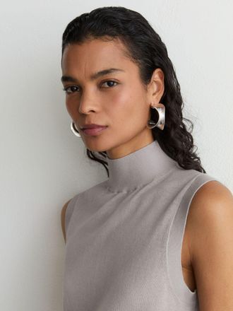 Reiss Grey Merino Wool Funnel-neck Sleeveless Top, XS