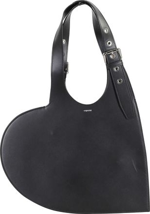 Coperni Black Belt Heart Double Handle Engraved Logo Leather Tote Bag