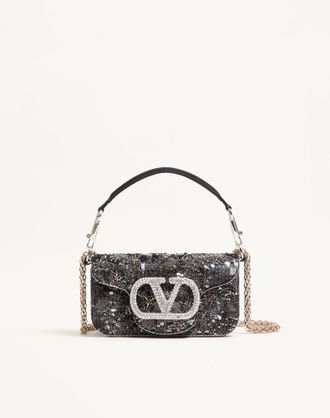 Valentino Garavani Borsa piccola a spalla Valentino Garavani Loc&ograve; ricamata con logo gioiello Donna NERO/SILVER UNI
