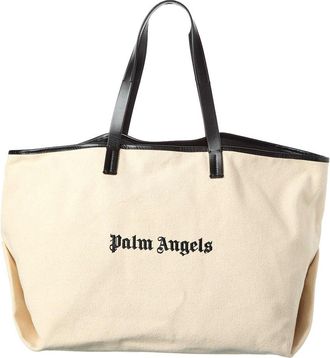 Palm Angels Logo Leather & Canvas Tote