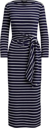 Ralph Lauren Kleedjes, Dames, Blauw, L, Katoen, Midi-jurk met gestreepte strikdetail