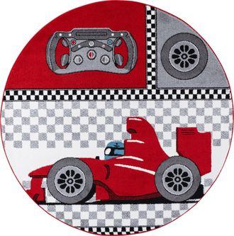 Ayyildiz Teppiche Kinderteppich »Kids 460« rund 12 mm Höhe Kurzflor, Motiv Rennwagen
