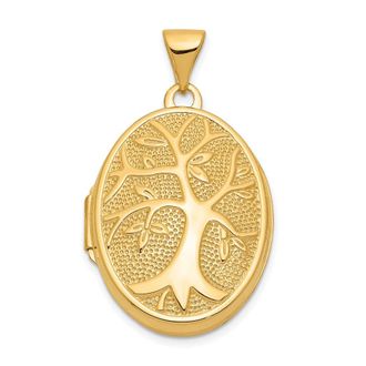 Diamond2Deal 14k Yellow Gold 21x16mm Oval Tree Locket Pendant