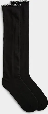 Simons Womens Contrast lettuce trim Knee-High Socks