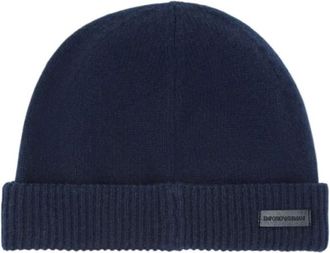 Emporio Armani Pure Cashmere Beanie - unisex - Hoeden - Blauw - L - Kasjmier - Accessoires
