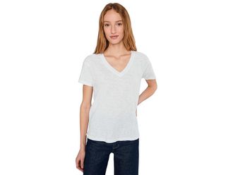 Mod-o-doc Short Sleeve V-Neck Boxy T-Shirts Womens Clothing White : LG (US 12-14), Cotton