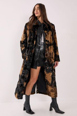 NASTY GAL Womens Cow Print Faux Fur Longline Coat - Brown - Size 6 UK