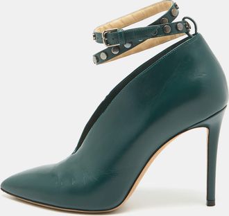 Jimmy Choo London Green Leather Lark Ankle Strap Pumps