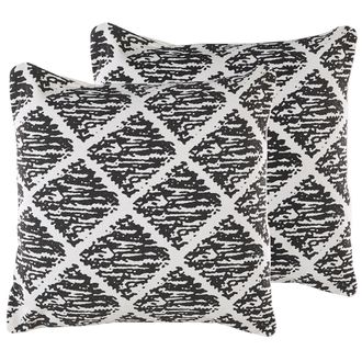 Beliani Conjunto De 2 Cojines Decorativos Blanco Y Negro Algod&oacute;n 45 X 45 Cm Fundas Extra&iacute;bles Relleno De Poli&eacute;ster Hazro