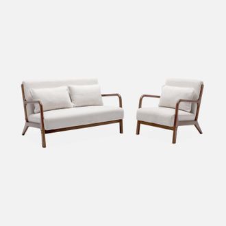 Sweeek Banco De 2 Plazas + Sill&oacute;n Borreguito De Madera De Caucho Te&ntilde;ida