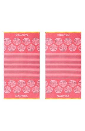 Nautica Set of 2 Cotton Blend Terry Beach Towels in Light /Medium Pink at Nordstrom Rack
