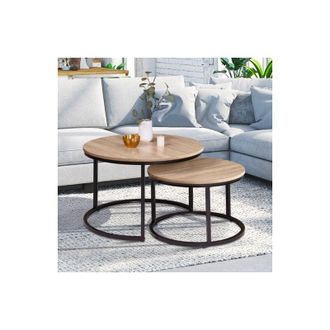 IDMarket Idmarket - Lote de 2 mesas de centro redondas detroit 54/70 diseño industrial