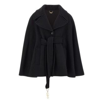 Blumarine Stoffen cape met riem - Dames - Jassen - Zwart - Maat: XS Wol