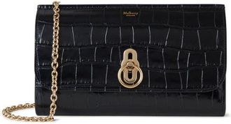 Mulberry Small Amberley Croc Embossed Leather Clutch in Black at Nordstrom
