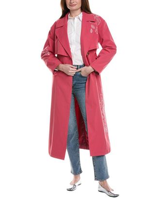 NVLT Nvlt Longline Embroidered Double-Breasted Belted Trench Coat