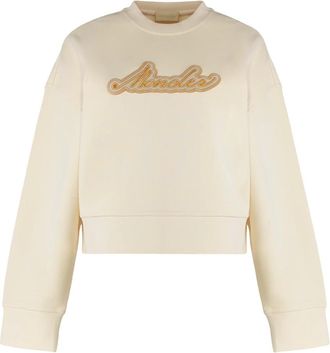 Moncler Hoodies & sweatvesten, Dames, Beige, M, Katoen, Crew Neck Sweatshirt