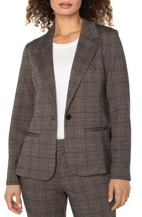 Liverpool L.A. Fitted One-Button Plaid Blazer in Cedar/Black Windowpane Plaid at Nordstrom Rack, Size Small