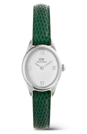 Daniel Wellington Ophelia Mini Leather Strap Watch, 22mm x 25.5mm in Silver-Tone/Green at Nordstrom