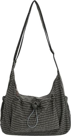 Generic Korean Style Plaid Casual Shoulder Bag, Lightweight Checkered Crossbody Bag with Adjustable Strap, Cotton Quilted Fabric (D)