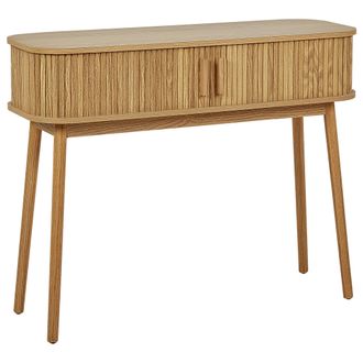 Beliani Mesa Consola Puertas Correderas Mdf Patas De Madera Maciza Madera Clara Selah