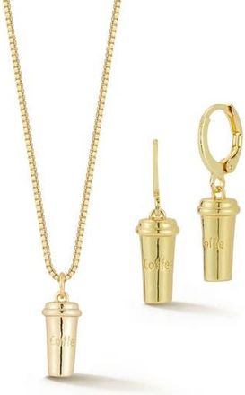 Glaze Jewelry Coffe Charm Drop Huggie Hoop Earrings & Necklace Set in Gold at Nordstrom Rack