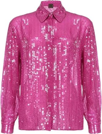 Pinko High Tide 1 Shirt - Dames - Overhemden - Roze - M - Polyester - Overhemden