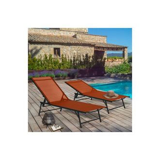 IDMarket Lote De 2 Sillas De Jard&iacute;n Reclinables Kailua De Acero Gris Antracita Y Tela Terracota
