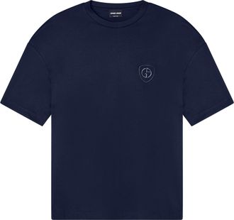Giorgio Armani Navy Blue Boxy-Fit Embroidered Logo T-Shirt