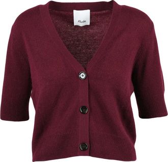 Allude Red Cropped Deep V-Neck Cashmere Cardigan