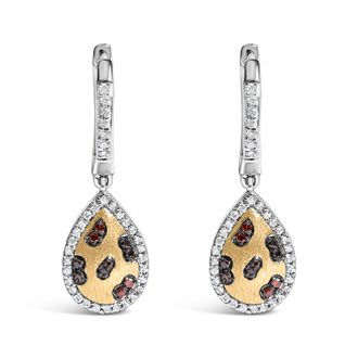 House of Brilliance 10K Yellow Gold Plated Sterling Silver 1/3 Cttw Multi Color Diamond Pear Shape Dangle Earrings
