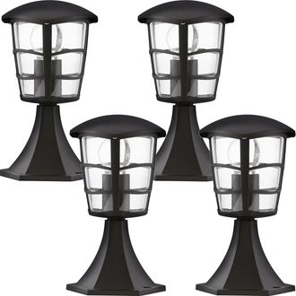 Loops 4 PACK IP44 Outdoor Pedestal Light Black Aluminium Lantern 60W E27 Wall Post