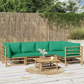 vidaXL Set De Muebles De Jard&iacute;n 6 Piezas Bamb&uacute; Con Cojines Verde Vidaxl