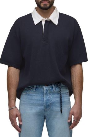 Hudson Contrast Collar Cotton & Cashmere Polo in Fleet at Nordstrom, Size Xx-Large