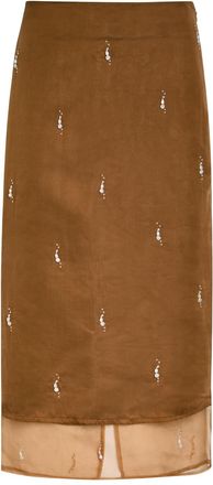 R&oacute;he Pearl-embellished Silk-organza Midi Skirt - Bordeaux - 40 (UK12 / M)