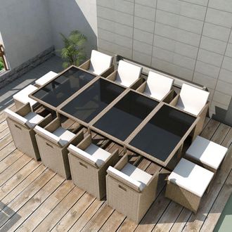 vidaXL Set Comedor De Jard&iacute;n 13 Piezas Y Cojines Rat&aacute;n Sint&eacute;tico Beige Vidaxl