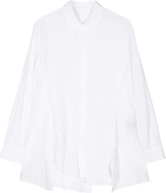 Yohji Yamamoto draped long-sleeve shirt - women - Cellulose Acetate/Cotton - 2 - White