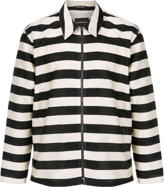 Emporio Armani striped zip-up shirt jacket - men - Polyester/Cotton - 46 - Black