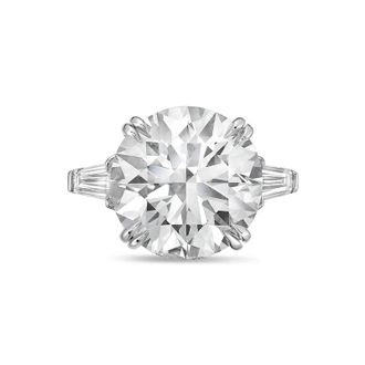 Diana M. Jewels 14kt white gold 3ct lab grown round diamond ring with baguettes on the sides